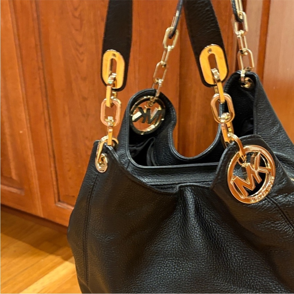 Michael Kors Black Hobo Bag with Gold Accents - Picture 4 of 12